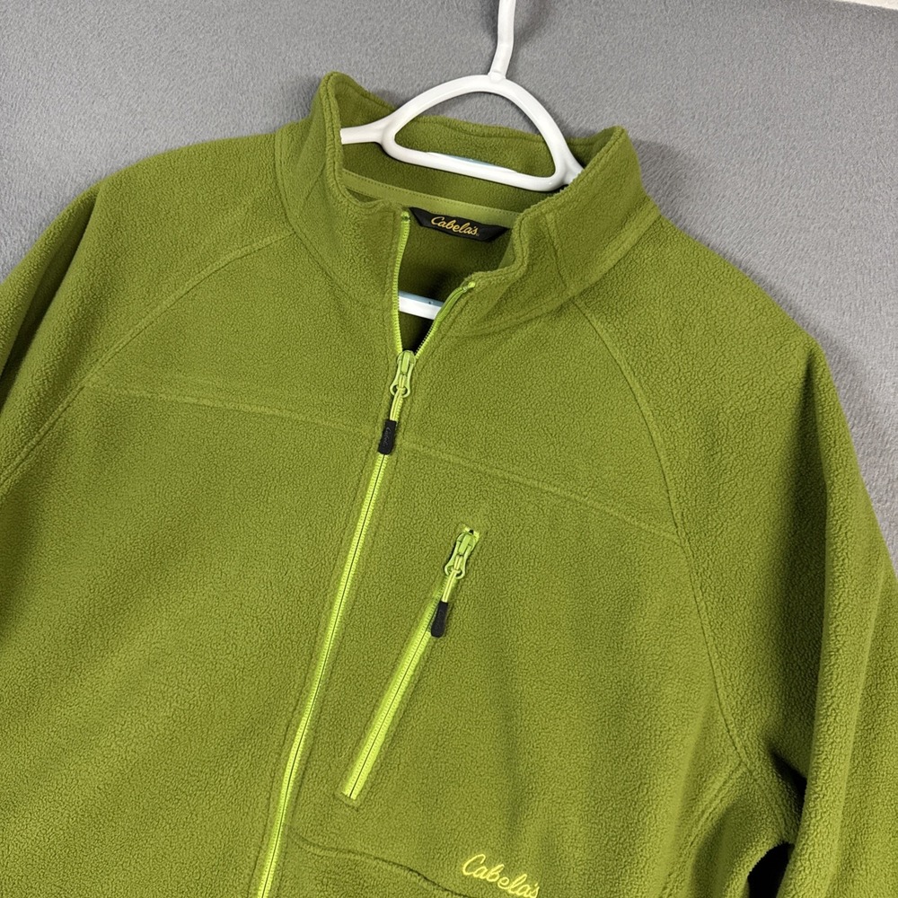 Cabelas Fleece Jacket Mens Large Green Full Zip Pockets Soft Stretch Polyester